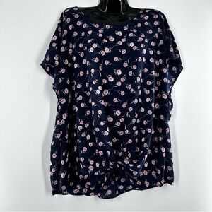 Meri Skye Navy Blue Floral Blouse Women Size XL